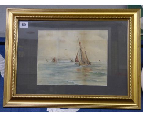 WATERCOLOUR SEASCAPE MONOGRAMMED EC 1901 F/G 25CMX19.5CM