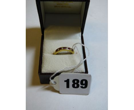 18CT YELLOW GOLD RUBY AND DIAMOND HALF ETERNITY BAND SIZE P 3.4G APPROX 