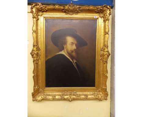20TH CENTURY CONTINENTAL SCHOOL OIL ON CANVAS PORTRAIT OF A BEARDED 17TH CENTURY GENTLEMAN IN BLACK HAT 61CM X 83CM APPROX 