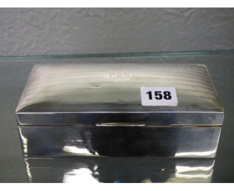 HM BIRMINGHAM SILVER RECTANGULAR TABLE CIGARETTE BOX WITH DOMED HINGED LID AND ENGINE TURNED DECORATION 18.5CM IN DIAMETER AN