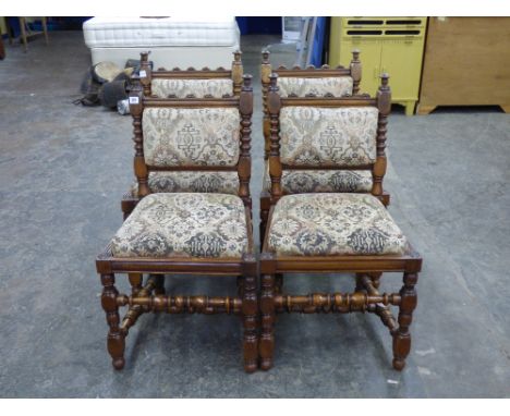 SET OF FOUR YEW BOBBIN REEL TURNED CHAIRS WITH DROP IN SEATS