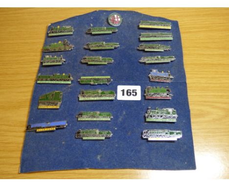 BOARD OF ENAMEL LOCOMOTIVE ENGINE BADGES SOUTHERN WEST COUNTRY LINE, EVENING STAR, CHELTENHAM, KING ARTHUR ETC (22)