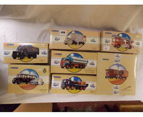 EIGHT BOXED COMMERCIAL CORGI DIE CAST MODELS 97698-97353-97162-97913-97955-98455 AND 98455 AND THORNYCROFT VAN  LIMITED EDITI