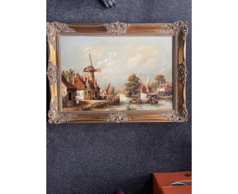 K Douglas, Dutch Scene, Oil on Canvas, Signed, Framed. 