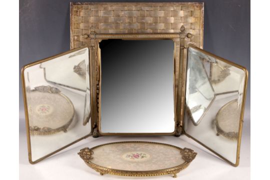 A Table Top Three Way Leather Backed And Brass Framed Folding A Table Top Three Way Leather Backed