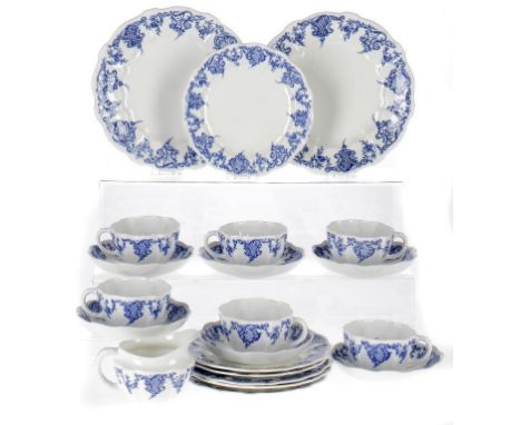 A ROYAL CROWN DERBY BLUE AND WHITE TEA SERVICE, 1891 AND C including a pair of plates, 22cm diam (21) ++ One cup cracked, ano