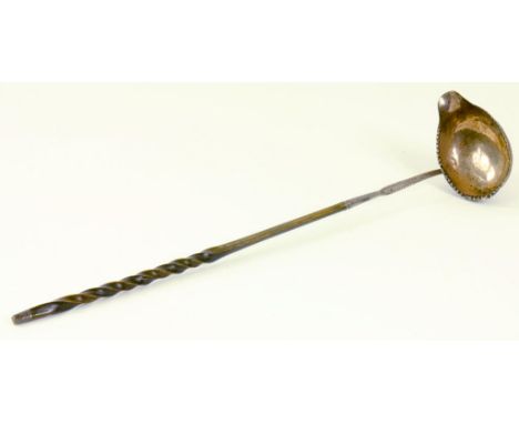 A GEORGE III SILVER PUNCH LADLE WITH TWISTED BALEEN HANDLE