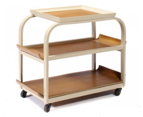 A THONET BENTWOOD TEA TROLLEY, C1930 66cm h; 44 x 72cm, maker's printed label ++ The beige paint possibly original, the top t