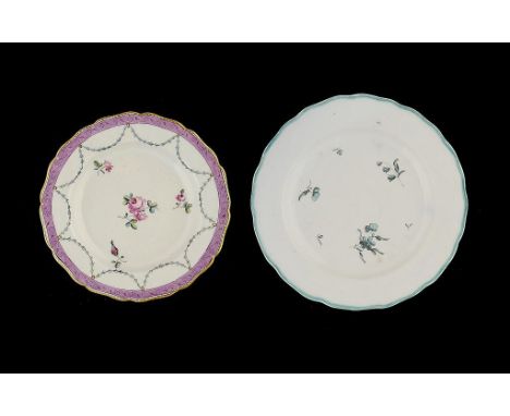TWO DERBY PLATES OF UNUSUALLY SMALL SIZE, C1780 17 and 19cm diam, crown over D or N in blue or green ++ A few light glaze scr