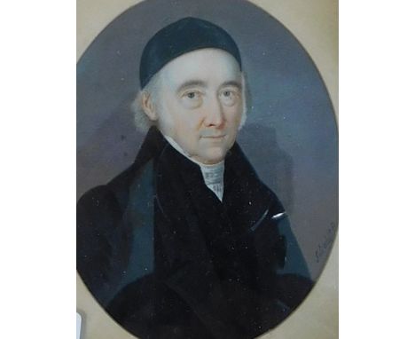 P Selealdi (late 18th/early 19thC). Miniature portrait of a cleric, oil, signed,  9cm x 7.5cm.