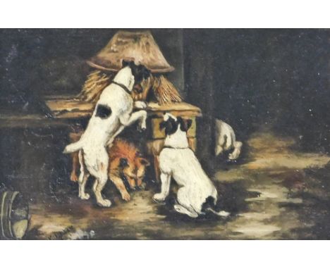K. Upton (19thC/20thC). Dogs on the prowl, oil on canvas, signed,  19cm x 29.5cm.