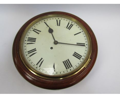 An early 20th Century mahogany cased 12'' dial clock with painted metal Roman dial, driven by an 8-day fusee movement with ke