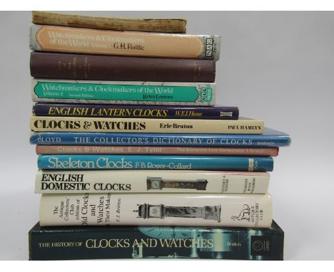 Two boxes of horological and engineering volumes including ''Brittens Clocks &amp; Watches and their Makers'', ''Skeleton Clo