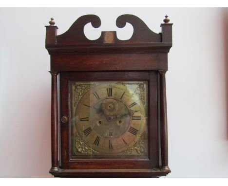 A early 18th Century oak cased 8 day longcase clock, the 12'' square brass Roman dial signed Richard Penney, London with coun