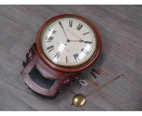 A 19th Century and later rosewood and mahogany (possible marriage) cased drop dial wall clock with Roman 12'' dial signed W.J