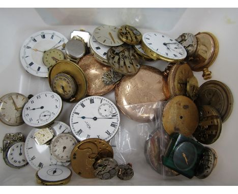 A quantity of 19th Century and later pocket watch movements, dials and cases wristwatch dials and movements including verge, 