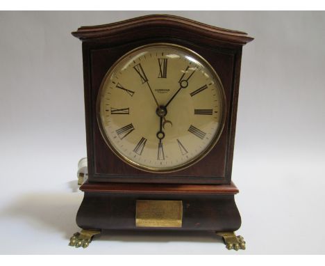 An early to mid 20th Century Hammond Bichronous electric mantel clock in mahogany case, brass presentation plaque to front, 2