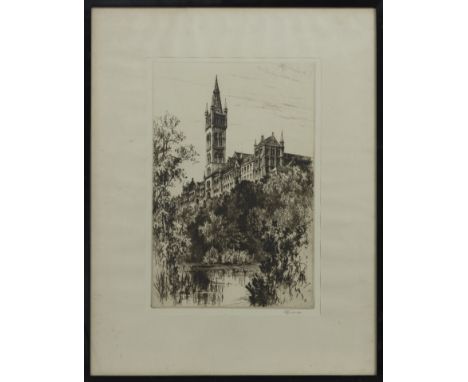 R H SMALLRIDGE (SCOTTISH), GLASGOW UNIVERSITY etching on paper, signed, titled label verso image size 37cm x 25cm, overall si