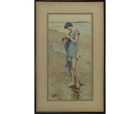 AFTER WILLIAM HENRY MARGETSON RI (BRITISH 1861 - 1940), BEACH DAY print on paper image size 40.5cm x 20.5cm, overall size 54.