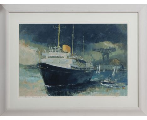 * JAMES WATT RGI (SCOTTISH b. 1931), BRITANNIA, FAREWELL TO THE CLYDE limited edition print, signed, titled and numbered 153/