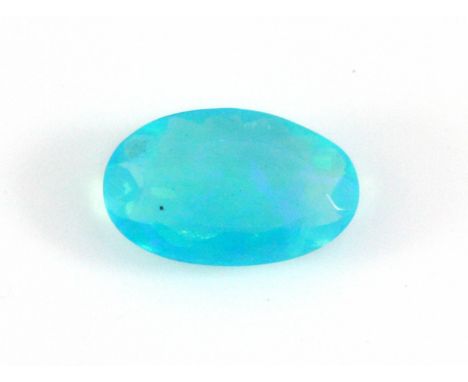 An unmounted 4.14ct oval cut blue opal, clarity VVS, 17 x 11 x 5mm.