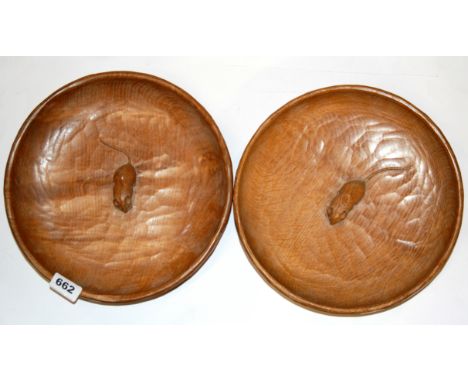 Two carved oak Mouseman (Robert Thompson of Kilburn) bowls, Dia. 29cm.