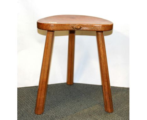 A Mouseman (Robert Thompson of Kilburn) carved oak milking stool.