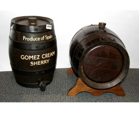 Two vintage sherry barrels, tallest 36cm.