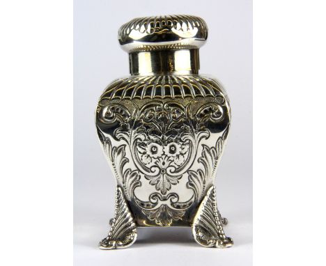 A hallmarked silver tea caddy, H. 11cm.