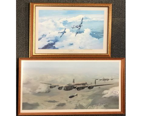 A signed framed print of WWII aircraft Maurice Gardner and a further framed print of eagles by Robert Taylor (with faded sign
