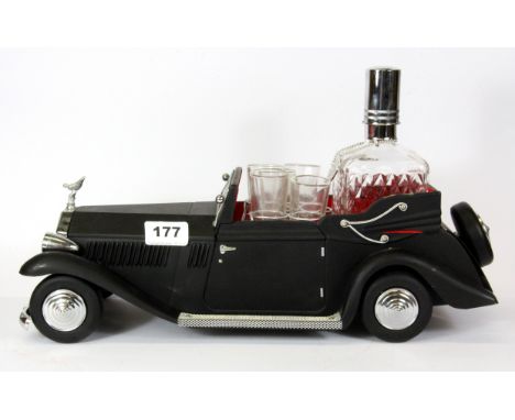 A vintage Rolls Royce shaped decanter set with box, L. 41cm.
