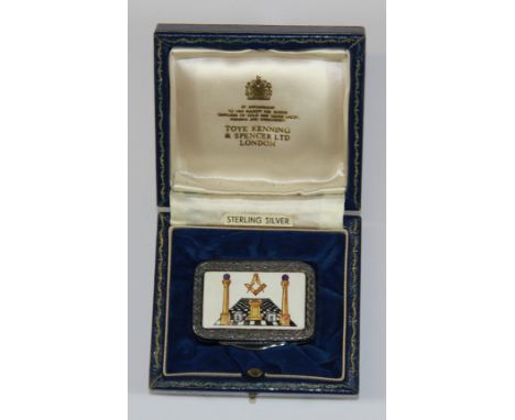 A heavy hallmarked silver and enamelled Masonic snuff box, 5 x 3.5 x 1.5cm.
