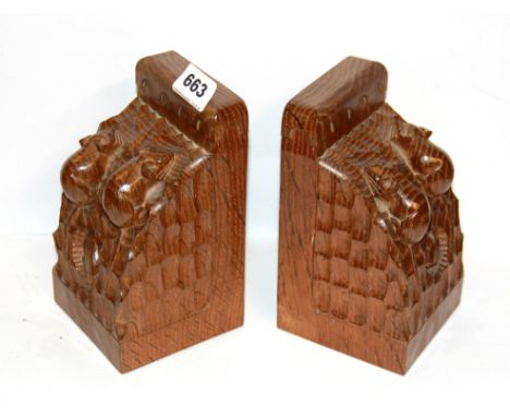 A pair of Mouseman (Robert Thompson of Kilburn) bookends.