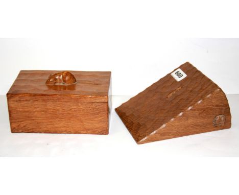 A carved oak Mouseman (Robert Thompson of Kilburn) box and moneybox.