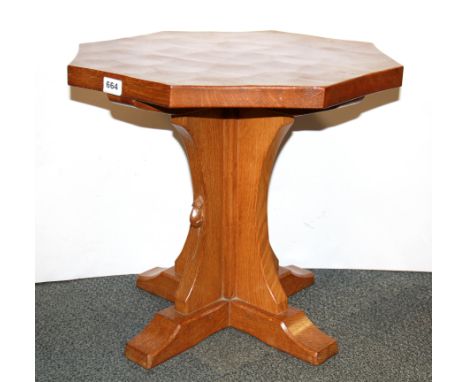 A Mouseman (Robert Thompson of Kilburn) coffee table, Dia. 55cm, H. 48cm.