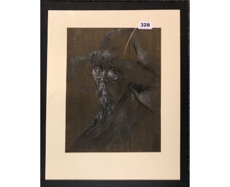 An interesting framed watercolour on silk portrait of an elderly Tibetan man, S. 50cm x 40cm.