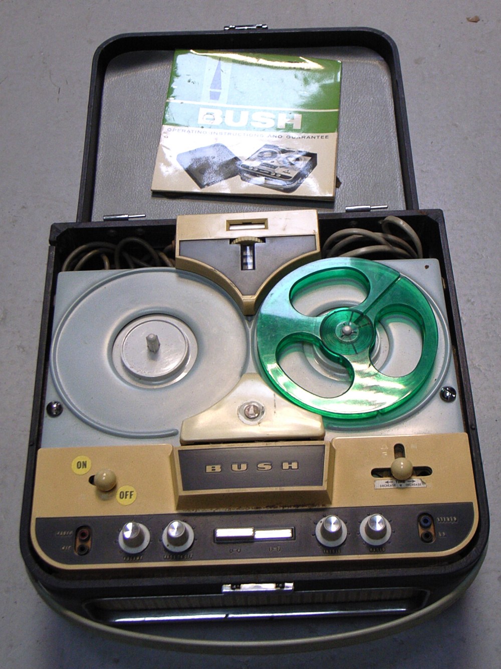 A vintage Bush TP50 reel to reel portable tape recorder complete with