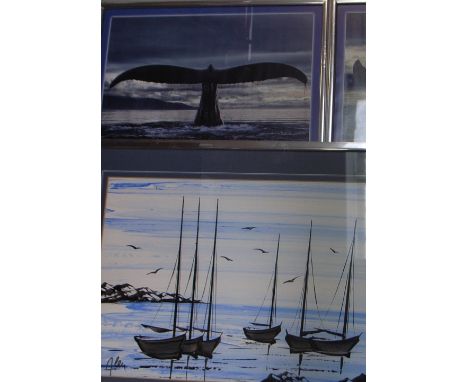 UNATTRIBUTED; watercolour, yachts in harbour and three maritime prints, "Ocean of Light Talbot", various sizes, all framed an