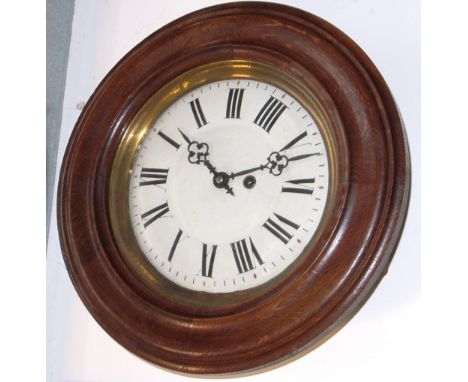 A 20th century oak cased station type clock, hand painted dial set with Roman numerals, height 40cm.