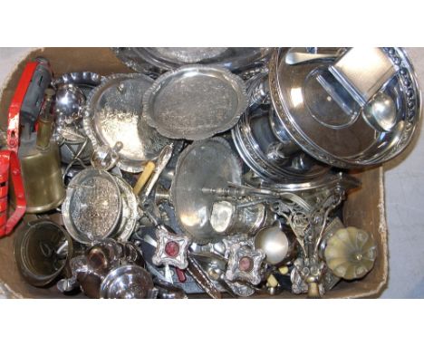 A quantity of assorted plated ware to include a three section candelabra, salver, tea service etc.