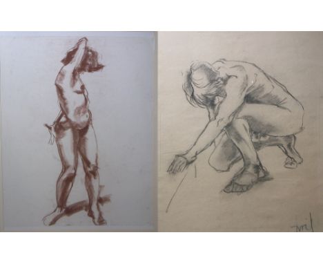 UNATTRIBUTED; pastel sketch, depicting a standing nude female, unsigned, 62 x 41cm and a similar charcoal example, indistinct