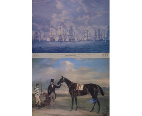 Two prints, a 19th century gentleman holding the reins of a racehorse with jockey and stable hand looking on, 44 x 59cm and a