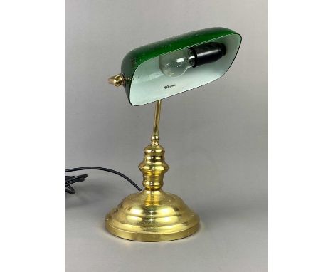 BRASS DESK LAMP,with green shade, 38cm high