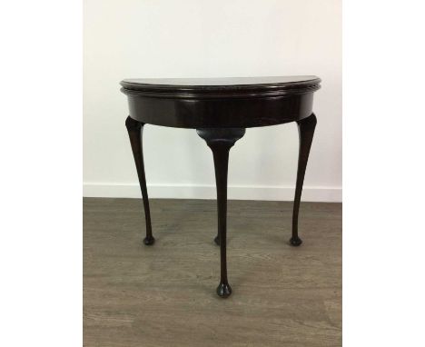 MAHOGANY DEMI-LUNE TURNOVER CARD TABLE,77cm wide