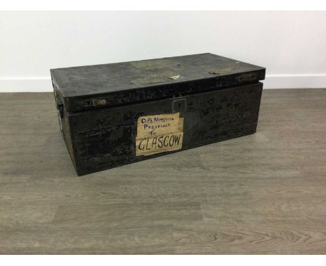 VINTAGE WOOD TRAVEL TRUNK,83cm wide, along with a suitcase (2)