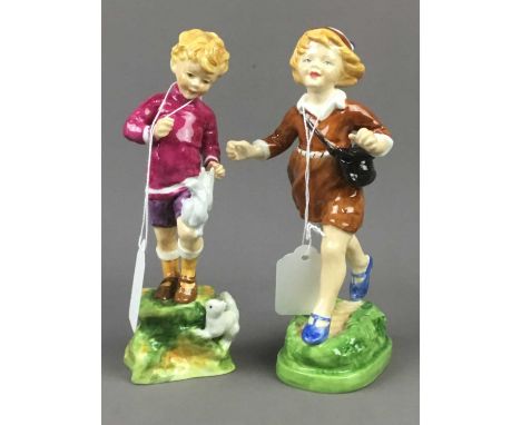 ROYAL WORCESTER FIGURE OF 'THURSDAY'S CHILD HAS FAR TO GO', (3522), 19.5cm high, along with another Royal Worcester figure of