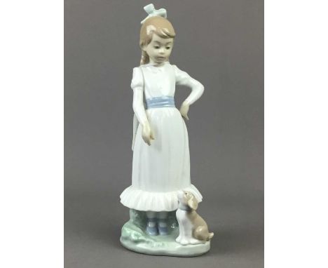 NAO FIGURE GROUP OF A GIRL AND DOG,24cm high, along with other decorative ceramics including a figure group of duck and duckl