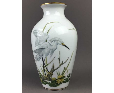 THREE FRANKLIN MINT VASES,comprising 'Marshland Bird', 'Woodland Bird' and 'Meadowland Butterfly', approx 30cm high each, alo