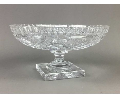 EARLY 20TH CENTURY CRYSTAL CIRCULAR STEMMED COMPORT,24cm diameter, along with a Caithness 'Myriad' glass paperweight, three b