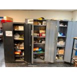 (3) 2-Door Storage Cabinets W/ Hardware, Weld Gages, Abrasives, & More